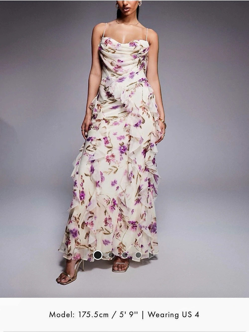 ASOS DESIGN Embellished Chiffon Cami Ruffle Maxi Dress in Ivory Floral